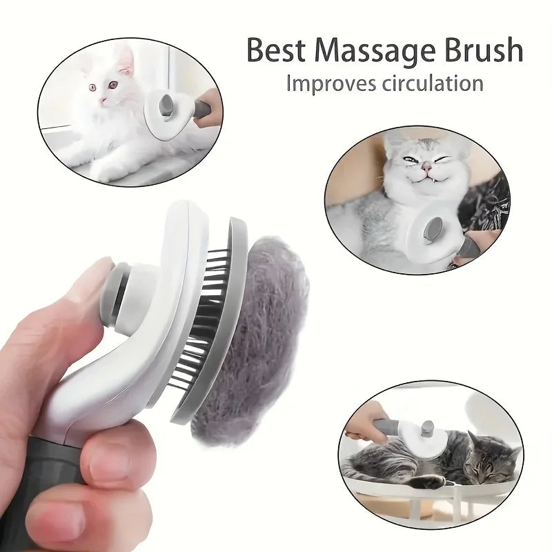 One-Click Pet Hair Removal Comb for Effortless Grooming of Dogs and Cats - Self-Cleaning Slicker Brush with Automatic Functionality