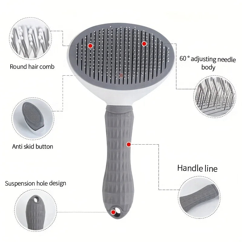 One-Click Pet Hair Removal Comb for Effortless Grooming of Dogs and Cats - Self-Cleaning Slicker Brush with Automatic Functionality