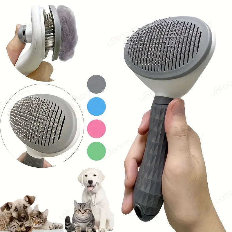 One-Click Pet Hair Removal Comb for Effortless Grooming of Dogs and Cats - Self-Cleaning Slicker Brush with Automatic Functionality
