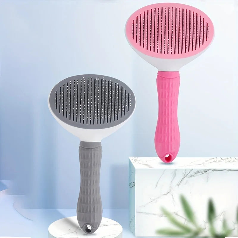 One-Click Pet Hair Removal Comb for Effortless Grooming of Dogs and Cats - Self-Cleaning Slicker Brush with Automatic Functionality