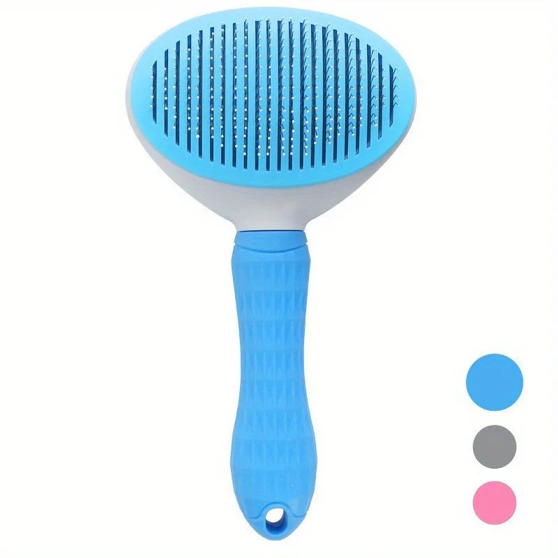One-Click Pet Hair Removal Comb for Effortless Grooming of Dogs and Cats - Self-Cleaning Slicker Brush with Automatic Functionality