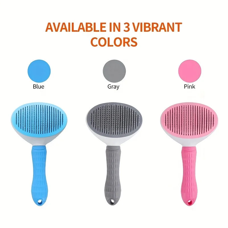 One-Click Pet Hair Removal Comb for Effortless Grooming of Dogs and Cats - Self-Cleaning Slicker Brush with Automatic Functionality